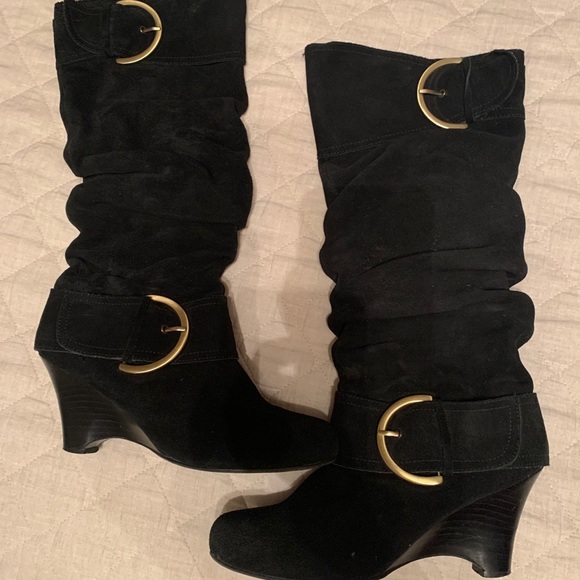 Black Suede Buckle Boots 